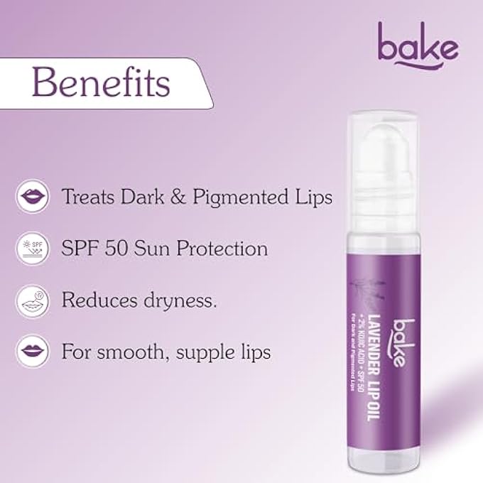 BAKE 2% KOJIC ACID LAVENDER BRIGHTENING LIP BALM OIL FOR DARK & PIGMENTED LIPS WITH SPF 50 PA++++ WITH ALPHA ARBUTIN - 15G - Image 2